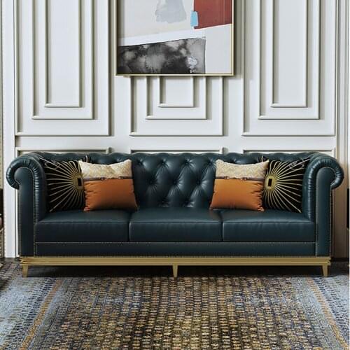 Light Luxury Classic European Style Modern Living Room Furniture Purple Combination Solid Wood Leather Sofa