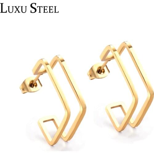 LUXUSTEEL Pendientes acero Inoxidable Hollow Geometric Women Girl Statement Jewelry Gold Silver Color Earring Fashion Jewelry