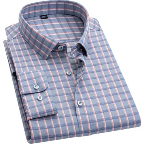 AOLIWEN brand men gray plaid long sleeve shirt S-5XL spring casual button trend soft comfortable anti wrinkle slim fit shirts