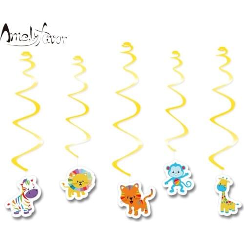 Safari Rainbow Animal Theme Animals Ceiling Hanging Swirl Decorations Cutout Party Decorations Supplies Baby Shower Event Party