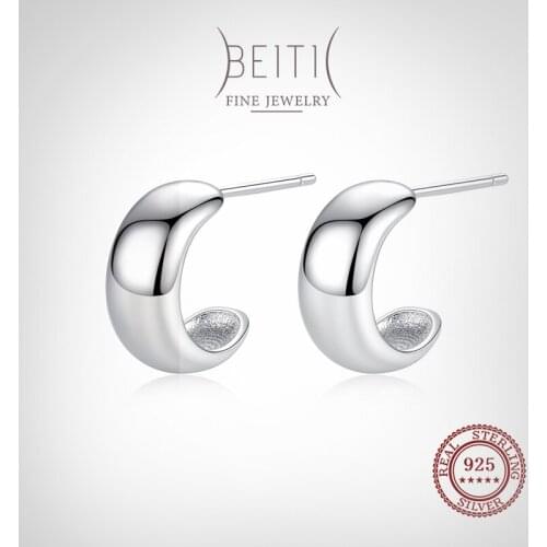 Beitil Top Quality Real 925 Sterling Silver Simple Vintage Stud Earrings For Women Girls Anti-allergy Fine Jewelry Gifts