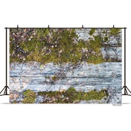 Gray Vintage Wooden Floor Texture Wood Board Green Plants Background Used For Baby Portrait Photocall Photo Studio Backdrops