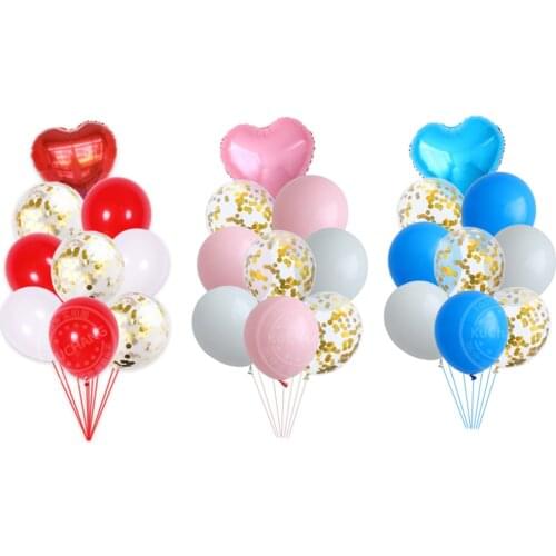 9pcs/lot 18inch Heart Pink Red Blue White Foil Latex Gold Clear Confetti Balloons Wedding Baby Shower Birthday Party Decoration