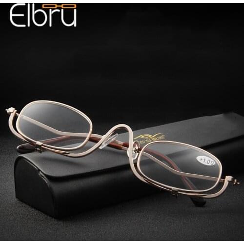 Elbru Foldable Lens Metal Frame Reading Glass Women Magnifying Makeup Presbyopic Reading Glasses +1.0+1.5+2.0+2.5+3.0+3.5+4.0