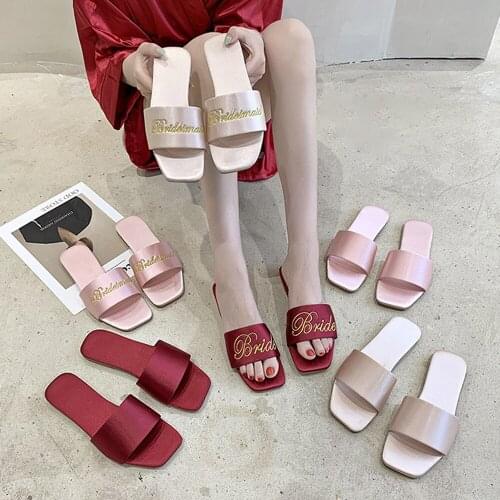 Wedding Team Bride Satin Slippers Bride Bridesmaid Shoes for Bridal Shower Wedding Decoration Bridesmaid Gift Bachelorette Party