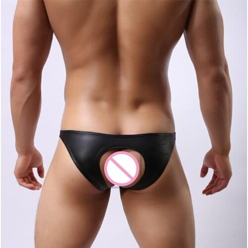 2017 Fashion Faux Leather Men Sexy Seamless Open Back Briefs Underwear/Gay Male Backless Funny Jockstrap Size M L XL