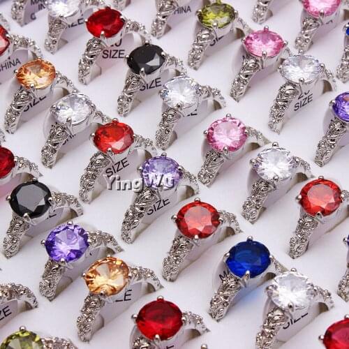 Yingwu Wholesale 20pcs Top Quality Silver Color CZ Cubic Zirconia Ring Bague Fashion Zirconia Anniversary Jewelry For Women