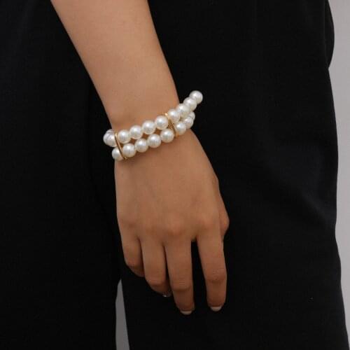 Bohemian Style New Imitation Pearl Jewelry, Geometric Hollow Metal Beads Mix and Match Independent Aesthetics Bracelet Women