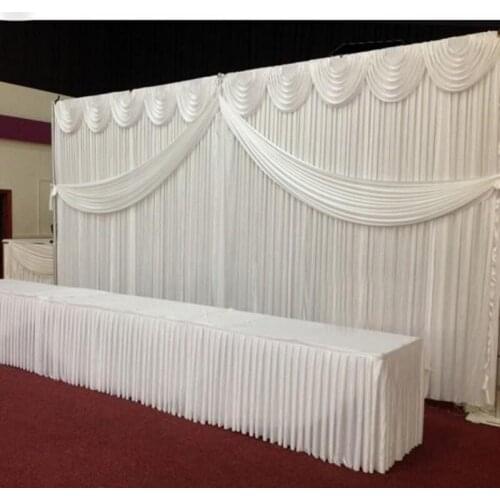 Free Shipping Wedding Backdrop Curtains White Swag Satin party backgroundd drape curtain wedding decoration 10ftX20ft(3X6m)