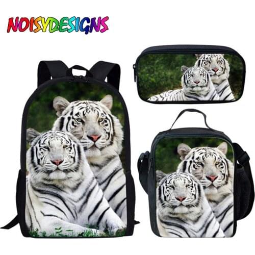 NOISYDESIGNS Tiger Panda Printed Animal School Backpack Kids Bag Primary Students School Bags for Boys 16 Inch Schoolbag Satchel