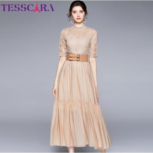 TESSCARA Women Summer Luxury Dress Festa High Quality Long Elegant Party Robe Femme Runway Vintage Lace Designer A-Line Vestidos