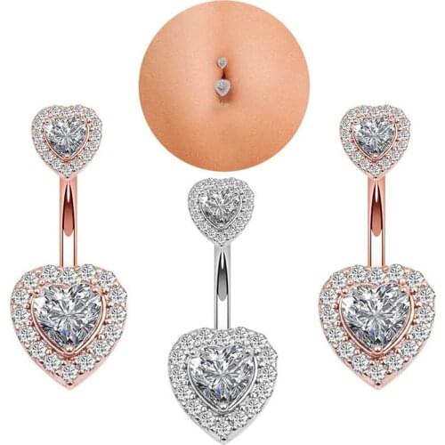 1PCS Crystal Belly Button Ring 14g Heart Belly Piercing Dangle Flower Navel Piercing Rose Gold Sexy Navel Bar Cute Belly Ring