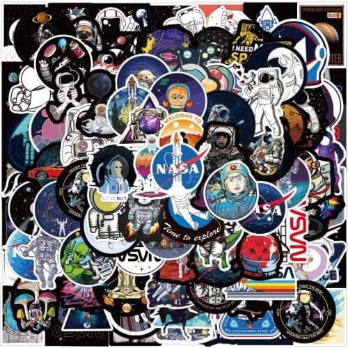 10/30/50PCS Astronaut Outer Space Exploration Graffiti Sticker Trolley Case Skateboard Notebook Water Cup Sticker Wholesale