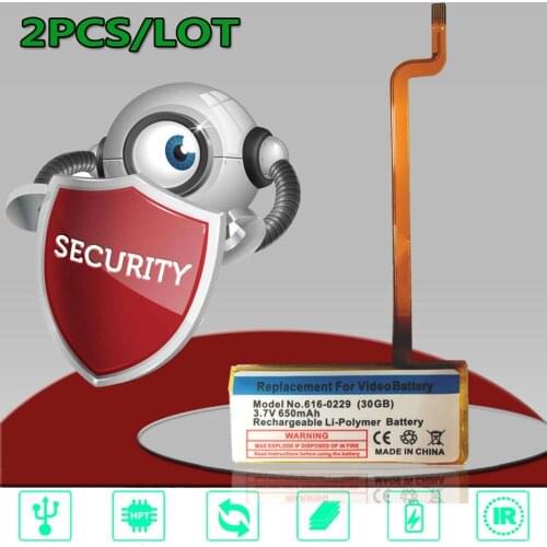2PCS/Lot 650mAh 616-0229 Battery For iPod Classic 5th 6th 7th Gen. 5 6 7 G5 Video 30GB ~ 256GB A1136 A1036 Accumulator AKKU