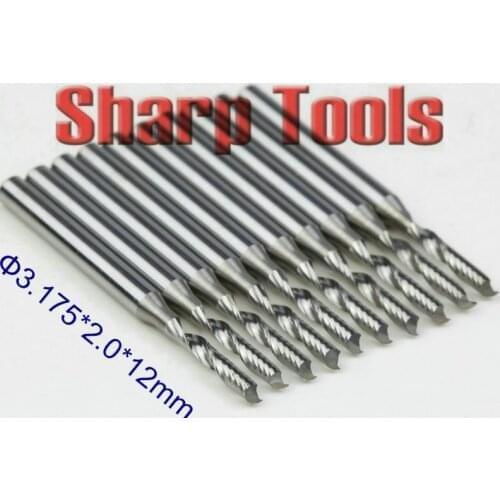 3.175x2.0MM Single Flute CNC Carbide Milling Cutter Spiral Router Bit Set 10pcs Micro Tungsten End Mill Cutting Tools Cel4-22MM
