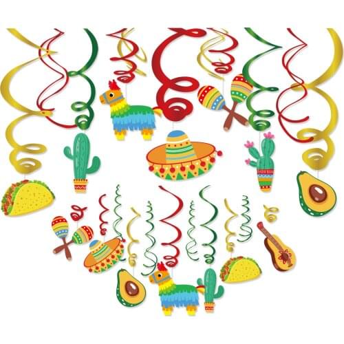 30pcs PVC Mexican Cactus Alpaca Party Spiral Ceiling Hanging Swirl Cinco De Mayo Birthday Baby Shower Party Wall Decorations