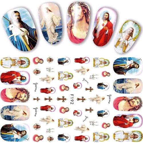 4 sheets Jesus adhesive nail art decorations stickers beauty Christian acrylic manicure cross decals F191-F194