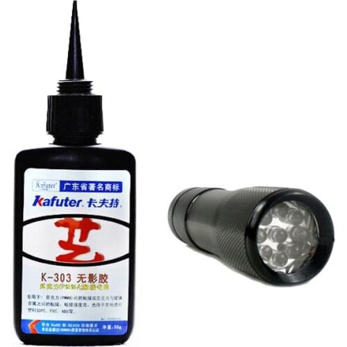 50ml Kafute K-303 UV Glue + 9LED UV Flashlight UV Curing Adhesive Acrylic Transparent Plastic Acrylic Adhesive