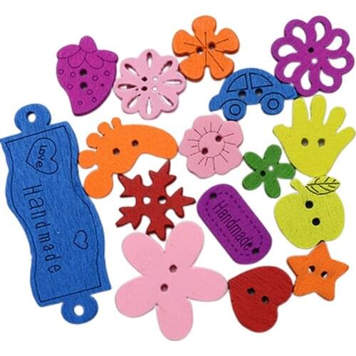 50pc Mixed cartoon 2Hole Wooden Buttons for Scrapbooking Crafts DIY Baby Children Clothing Sewing Accessories Button Decoration