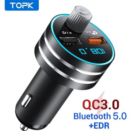 TOPK Car Charger for iPhone Mobile Phone Handsfree FM Transmitter Bluetooth Car Kit LCD MP3 Player Dual USB Car Phone Charger