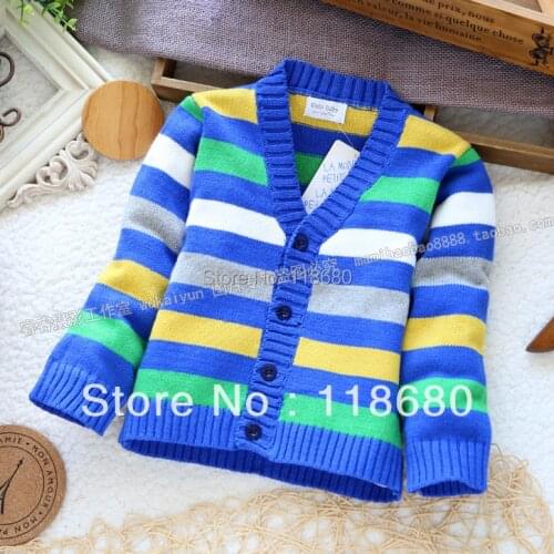 Free shipping new 2015 spring autumn baby clothing baby knitted sweater baby outerwear boys sweater grils stripe Cardigan coat