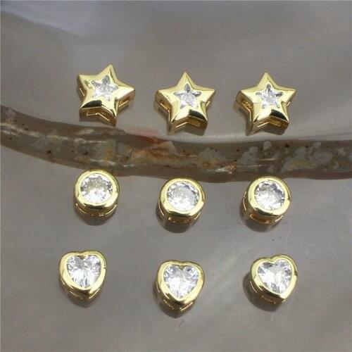 6-8mm 50pcs/lot Fashion plated clear stone charm,star/round/heart shape cz beads,bracelet/necklace jewelry making wholesale