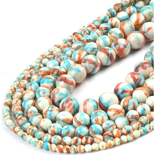 Blue Orange Colorful Striated Rain Round Beads Natural Loose Stone Beads For DIY Jewelry Making 4/6/8/10/12mm Bracelet 15
