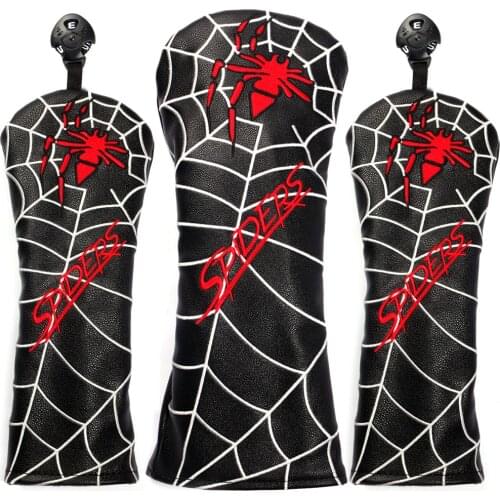 3pcs Spider Design Golf Head Cover Woods PU Leather HeadCover Dustproof Covers for Driver FW Fairway Wood Hybird