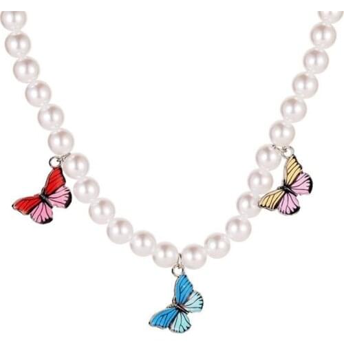 Faux Pearl Decor Necklace Fake Pearl Choker Butterfly Pendant Necklace For Women Girls Jewelry Accessories Party Dress Up