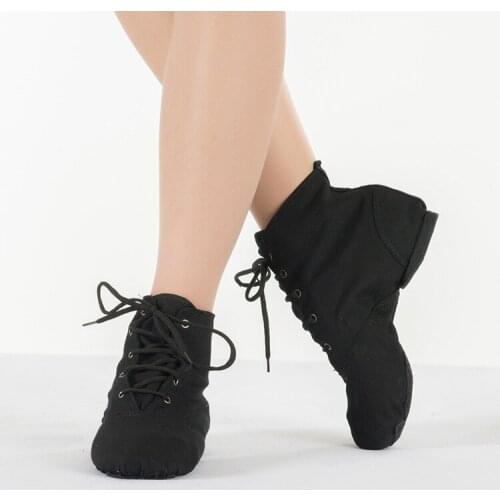 High Top Jazz Shoes Canvas Lace-up Soft Sole Dance Shoes Flat 3 Color Dancing Shoes For Girls Women Adult White Red Black A162