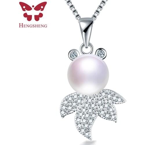 HENGSHENG Trendy Jewelry 925 Sterling Silver Zircon Goldfish Pendant Necklace Natural Freshwater Pearl Necklace Gift For Lady