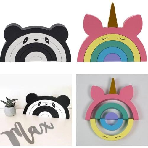 Baby Toddler Kids Montessori Toy Wood Stacking Blocks Wood Stacker