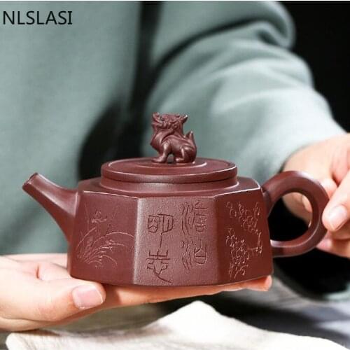 Chinese Yixing Boutique tea pot purple clay Bafang Kylin teapots beauty kettle Tea set Customized gifts Authentic 250ml