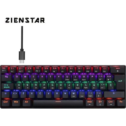 ZIENSTAR Spanish Cyan Axis Type C Connector 60% Wired Mechanical Gaming Keyboard with RGB Light 61 Keys for Desktop