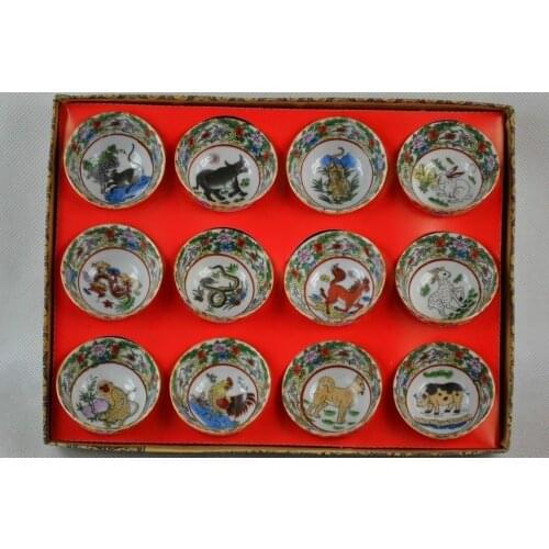 Collect Chinese Portrays 12 Zodiac Porcelain Teacup Bowl Home Decoration