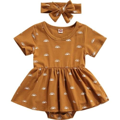 Newborn Baby Girls Romper Dress with Headdress 2021 Summer Short Sleeve Romper Jumpsuit Princess Baby Clothes