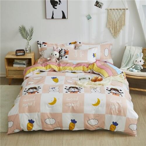 Cartoon Girl And Rabbit Pictures Bedding Set, Duvet Cover Pillowcase 3pcs 175x220,200x230 Quilt Cover, King Size Bed Sets