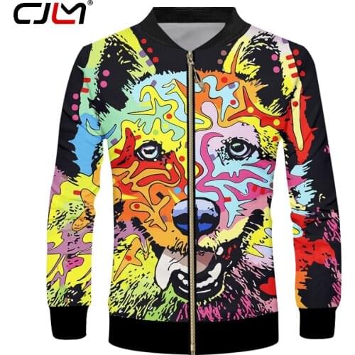 CJLM Man Colorful Funny Animal 3D Printed Dog Pattern Zip Jacket Clothing Unisex Wholesale Mens Oversized