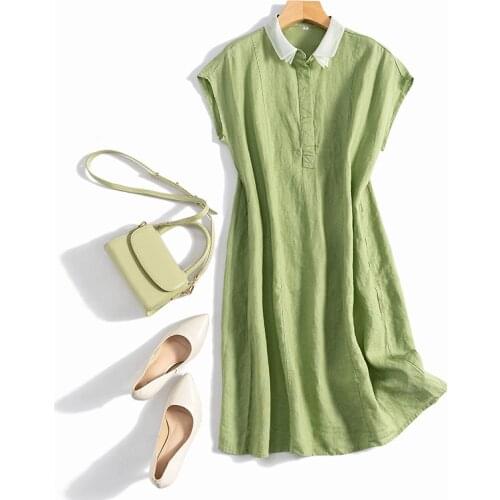 Summer New Women Loose Plus Size Japan Style Mori Girls Organza Collar Comfortable Breathable French Water Washed Linen Dresses