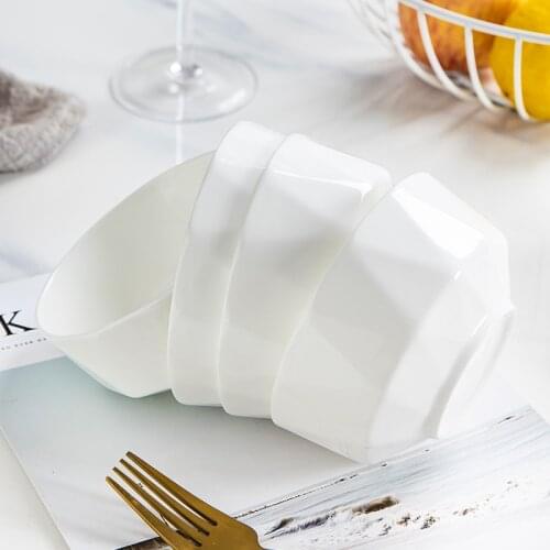 Nordic pure white bone porcelain bowl set light luxury simple Jingdezhen Ceramic octagonal tableware set household bowl