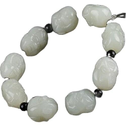 Hetian Jade Bracelet for Men and Women and Tianqing Baiyu 18 Arhat Jade Bracelet