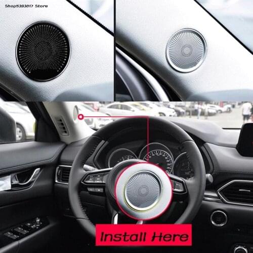 Stainless Steel Roof Pillar Speaker Cover Sound Ring Decorative Frame Sequin for Mazda CX5 CX-5 2017 2018 2019 2020 2021
