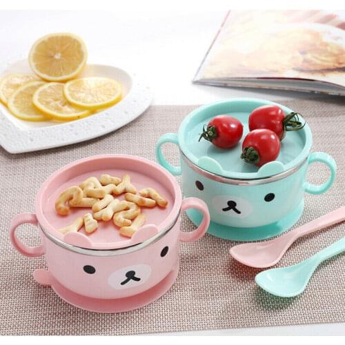 PUDCOCO New Magic Baby Kids Children Stainless Stell Suction Cup Bowl Slip-resistant Tableware With Spoon Sucker Bowl Set