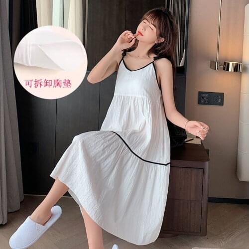 2021 New Summer Sexy Lingerie Spaghetti Strap Nightgowns for Women Cotton Nightdress Sleepwear Long Dress Night Gown Home Nighty