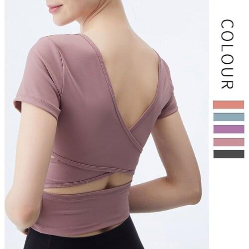 Yoga Clothes With Chest Pad Womens Cross Beauty Back Quick-Drying Vest Running Fitness Sports Top Ladies Tight T-Shirt