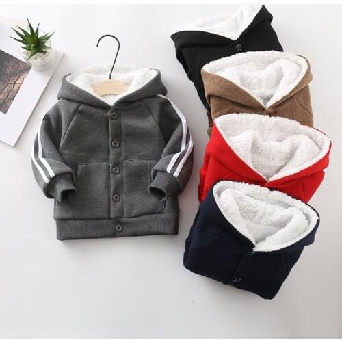 Autumn Winter Boys Girls Baby Zipper Jacket Children Hooded Cashmere warm Thick Sweater Coat
