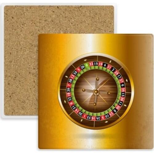 Realistic Casino Turntable Illustration Square Coaster Cup Mug Holder Absorbent Stone for Drinks 2pcs Gift