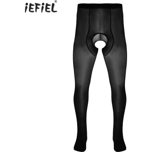 Sexy Lingerie Ice Silk Open Crotch Mens Pantyhose Lightweight Closed Toes Crotchless Stretchy Stockings Tights Hosiery Underwear