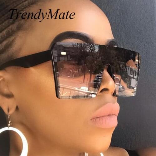 Flat Top Sun Glasses Oversized Goggles Mens Square Sunglasses Women Fashion Famous Brand Rivet Black Eyewear Gafas de sol 5379