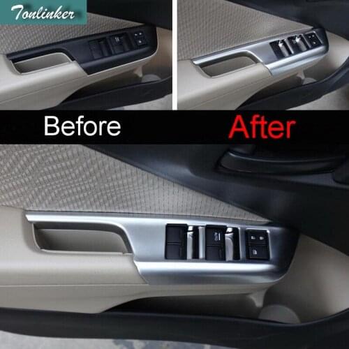 Tonlinker 4 PCS Car DIY ABS Matt inner the door window lift button light cover case Stickers for HONDA GERIZ 2015-16 accessories